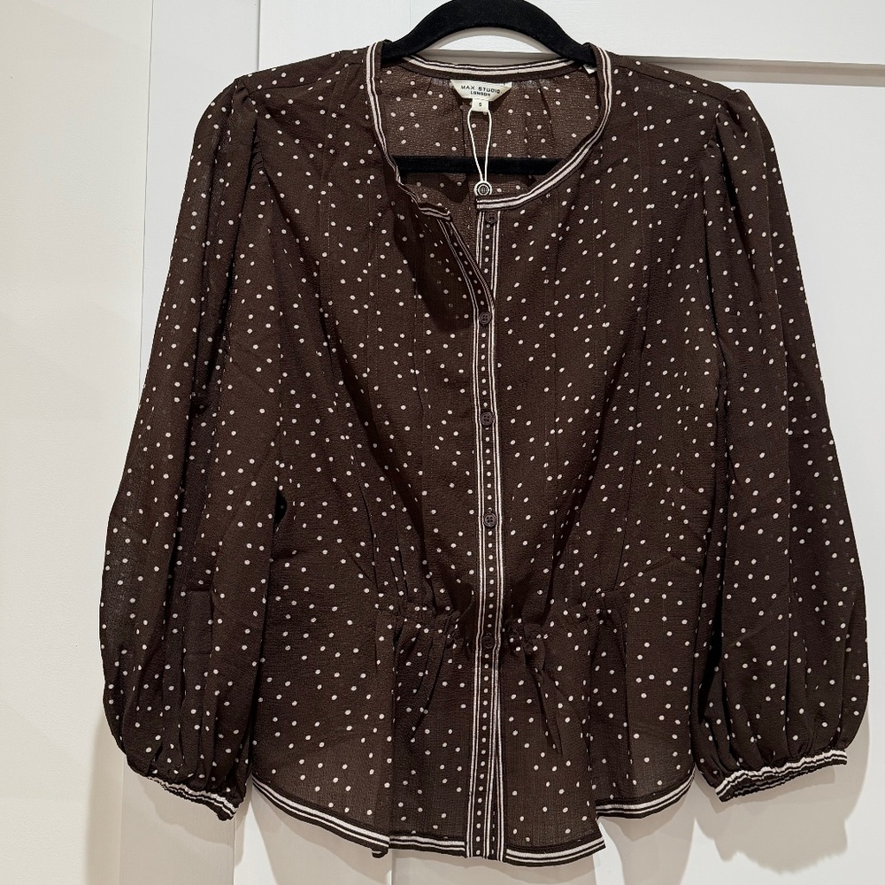 NWT Max Studio Peplum Feminine Earthy Blouse Women's Small